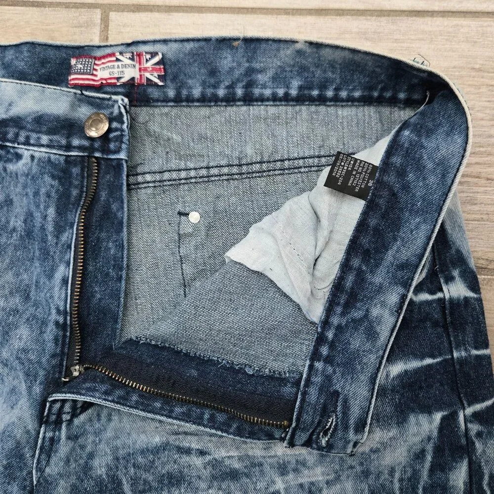 GS-115 Vintage Cut Off Jean‎ Shorts Men's Acid Wash Retro 90s Grunge Flag 38